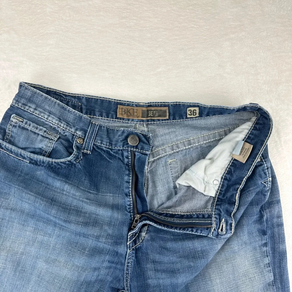 BKE Seth Denim Shorts Mens 36 Blue Jean Relaxed Fit Cut Off Hemmed Cotton